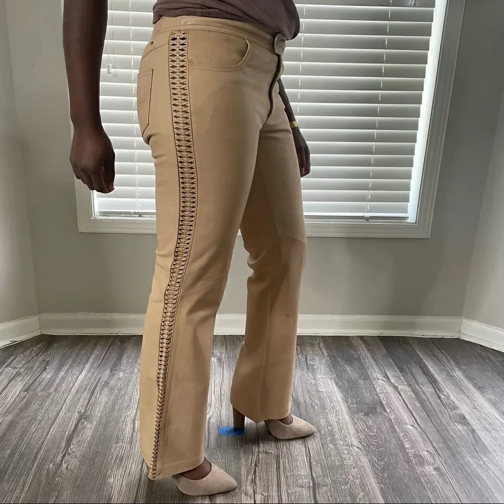 Harley Davidson Vintage Tan Leather Lace Up Pants